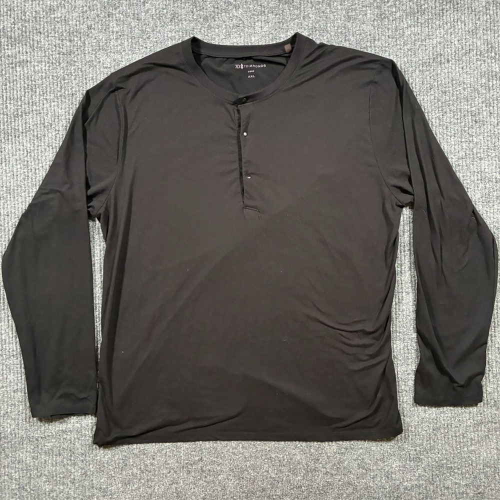 7 Diamonds 7D Core Mens Long Sleeve Shirt Size 2XL Black Henley‎ Snap Casual